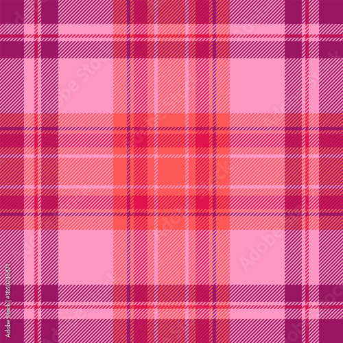 Fluffy plaid seamless vector, winter check fabric tartan. Deep pattern texture background textile in pink and red colors.