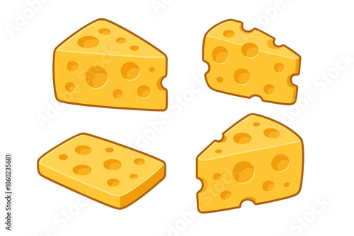 Four cheese slices with holes on a dark background