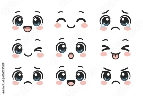 Kawaii Faces with Different Emotions