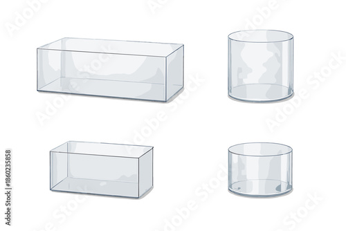 Empty clear acrylic display boxes and cylinders on a gradient background