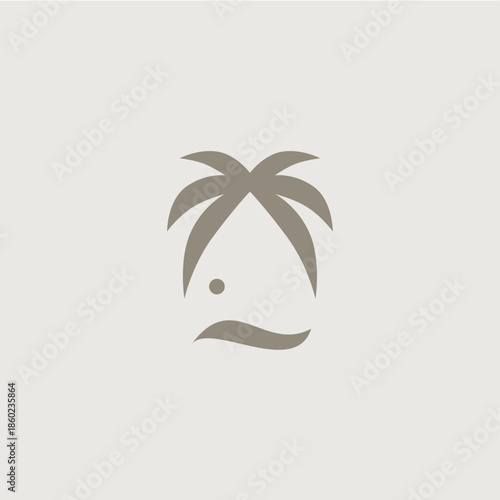 niche door palm tree sea wave logo vector icon illustration