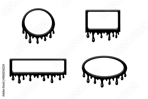 Abstract black frames with dripping liquid effect on dark background