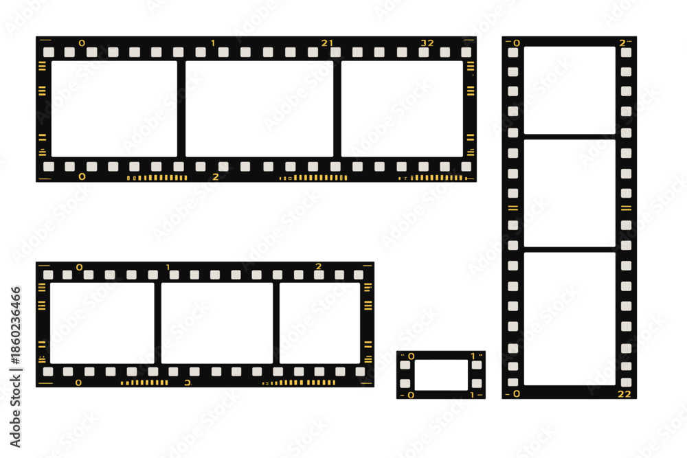 Fototapeta premium Collection of vintage film strips with numbered frames