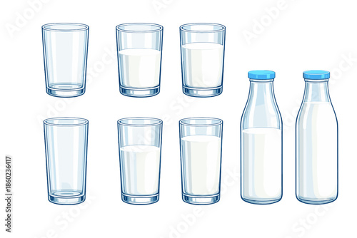 Collection of milk glasses and bottles