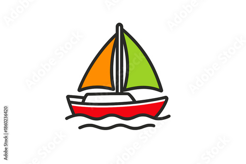 Cartoon sailboat sailing on water
