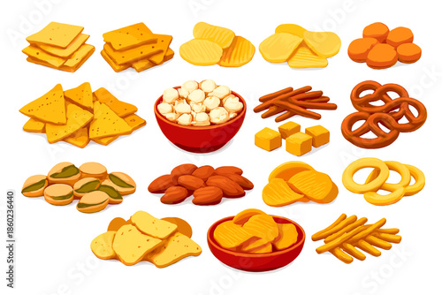 Assortment of crunchy snacks and nuts