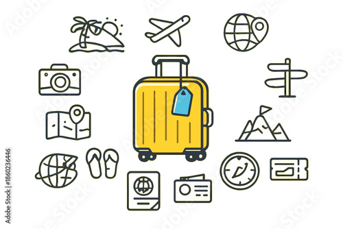 Travel icons on yellow background