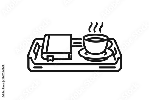Tray with Book and Coffee Cup Icon