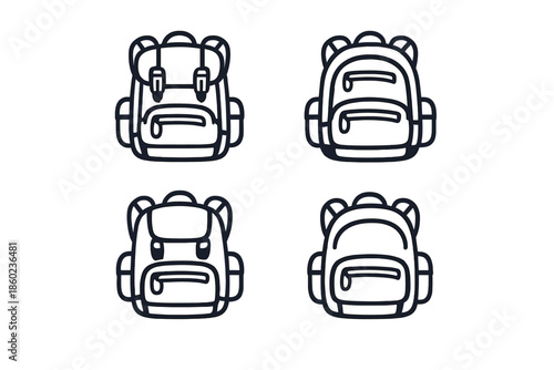 Set of four backpack icons on a gray background