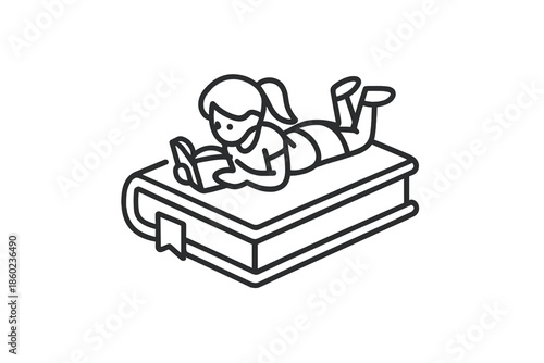 Child reading on a book icon
