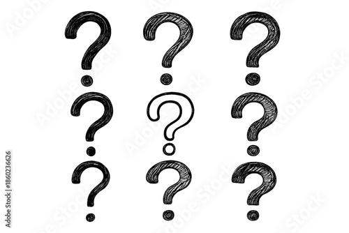 Nine Question Marks on a Dark Background