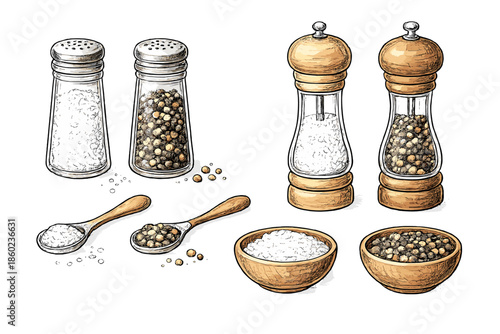 Salt and pepper seasonings and grinders