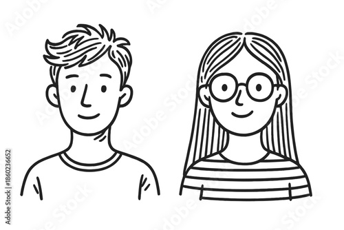 Simple Line Drawing of a Boy and a Girl