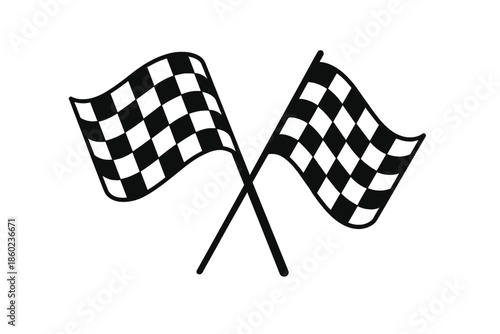 Two Crossed Checkered Flags on Dark Background
