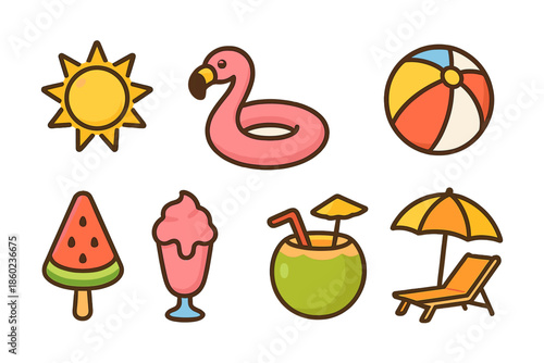 Summer Vacation Icons with Neon Glow