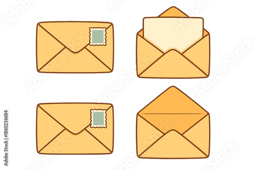 Four Envelopes with and without Stamps and Paper