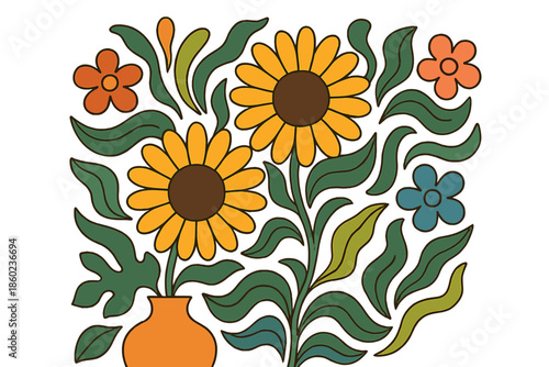 Retro Groovy Floral Arrangement with Sunflowers