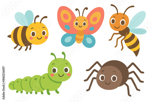Cute cartoon bugs and insects with glowing aura