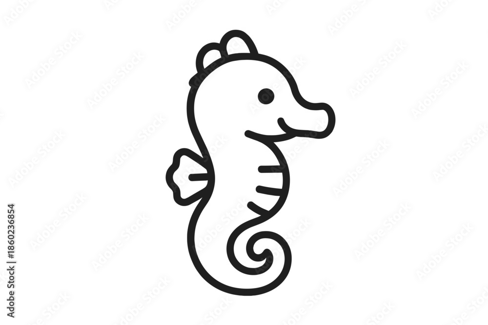 Fototapeta premium Cute black outline seahorse on a gray gradient background