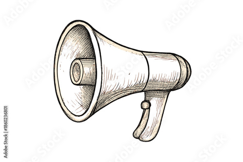 Hand-drawn sketch of a megaphone on a gradient background