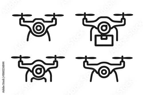 Four Drone Icons on Black Background