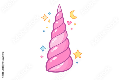 Pink Unicorn Horn with Stars and Moon