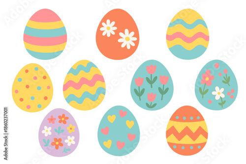 Colorful Easter Eggs with Cute Patterns on a Gradient Background