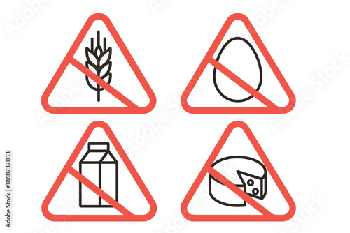 Four allergen warning signs with glowing red borders