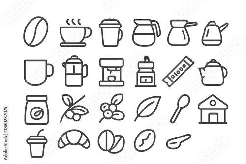 Coffee icons set, modern line art