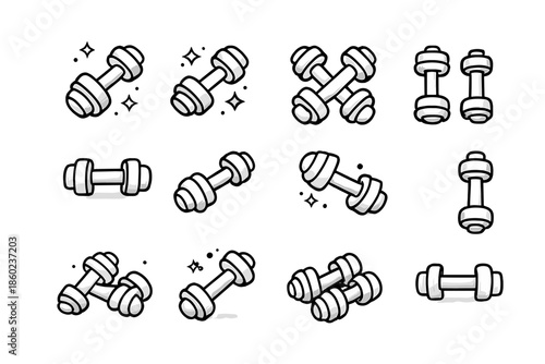 Collection of hand-drawn dumbbells on a dark background