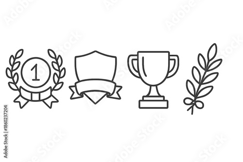 Set of outline icons representing achievement and victory
