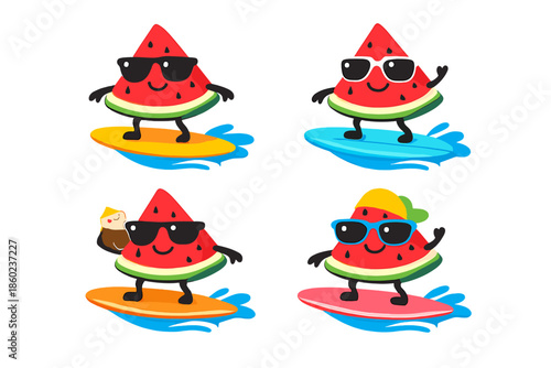Cute Watermelon Surfers Riding Waves