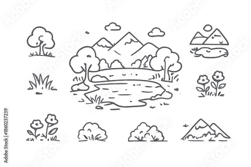 Nature landscape elements sketch