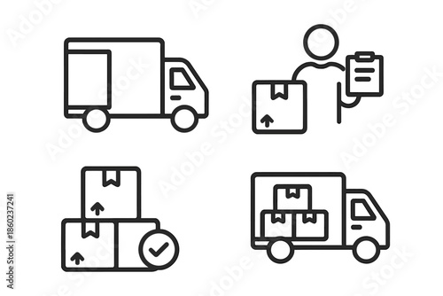 Delivery and logistics icons on a dark background