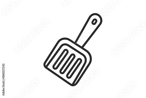 Line art of a dustpan on a dark gradient background