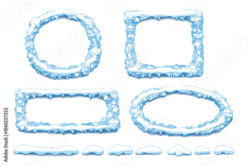 Frozen frames with icicles and snow