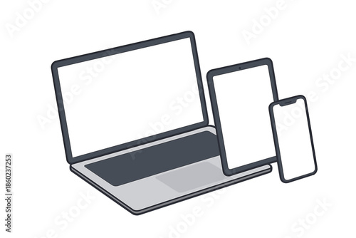 Isometric mockup of laptop, tablet, and smartphone