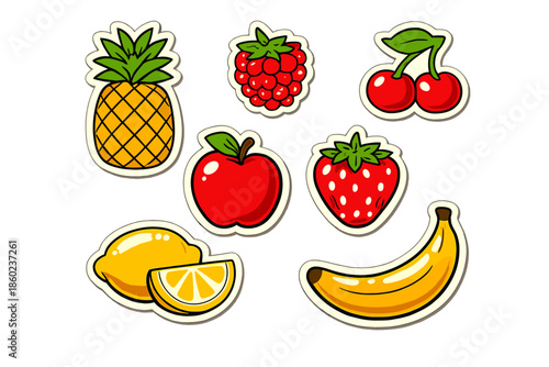 Collection of cartoon fruits with stickers effect