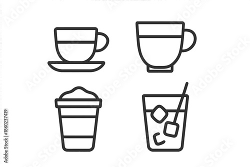 Four outline icons of beverages on a grey background