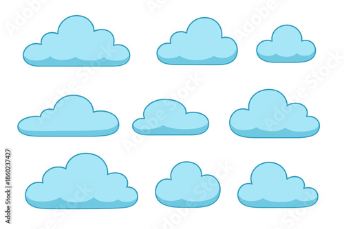 Soft blue clouds with glowing outlines on a dark background