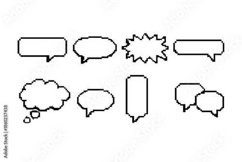Pixelated speech and thought bubbles on a gradient background