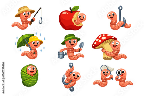 Cute Cartoon Worms with Various Activities