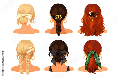 Compilation of six hairstyles for women with accessories