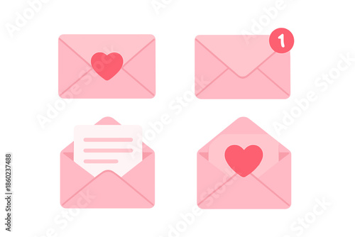 Pink envelopes with hearts and notifications