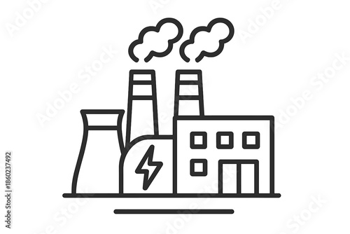 Industrial factory icon with smoke and lightning bolt