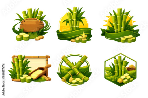 Bamboo and sugar cane harvest icons