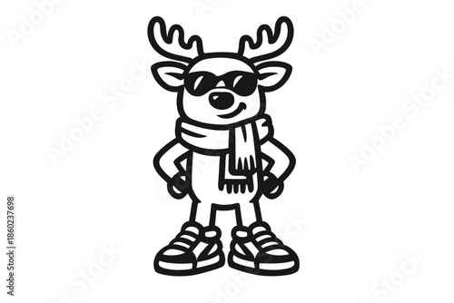 Cool Cartoon Deer Wearing Sunglasses and Scarf
