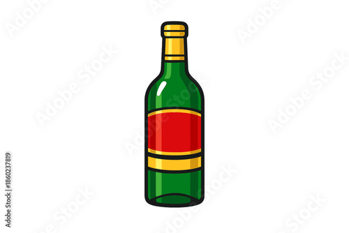 Green bottle with red and yellow label