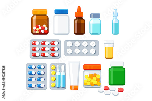 Assortment of Medicine Bottles and Pills
