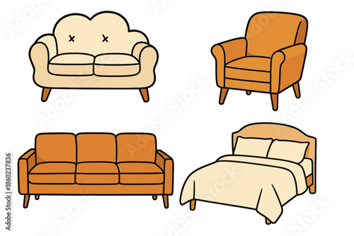 Collection of cartoon furniture items
